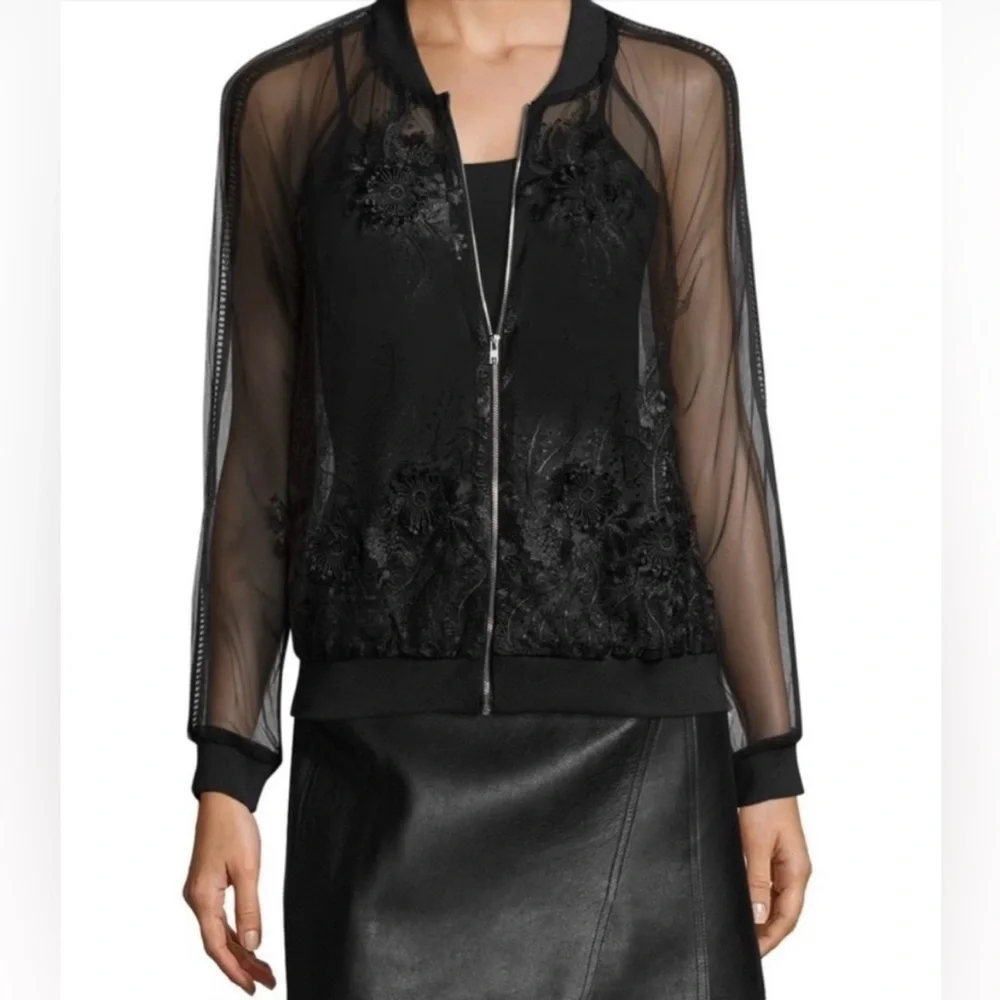 NWT Revolve Endless Rose Lace Mesh Black Bomber Jacket, Zipper, Sizes XS & S - Picture 2 of 16